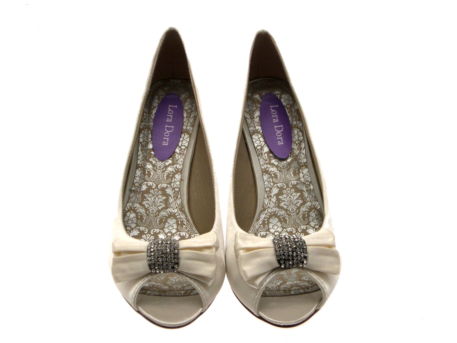 Womens Low Heels Satin Diamante Bow Bridal Wedding Peeptoe Shoes Sandal Size 3-8 | eBay